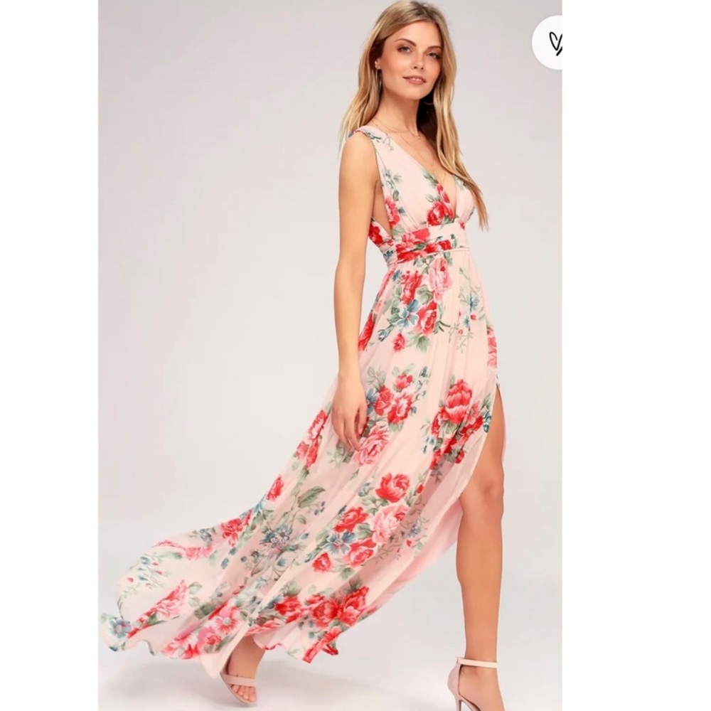 Floral Pink V-Neck Maxi Dress